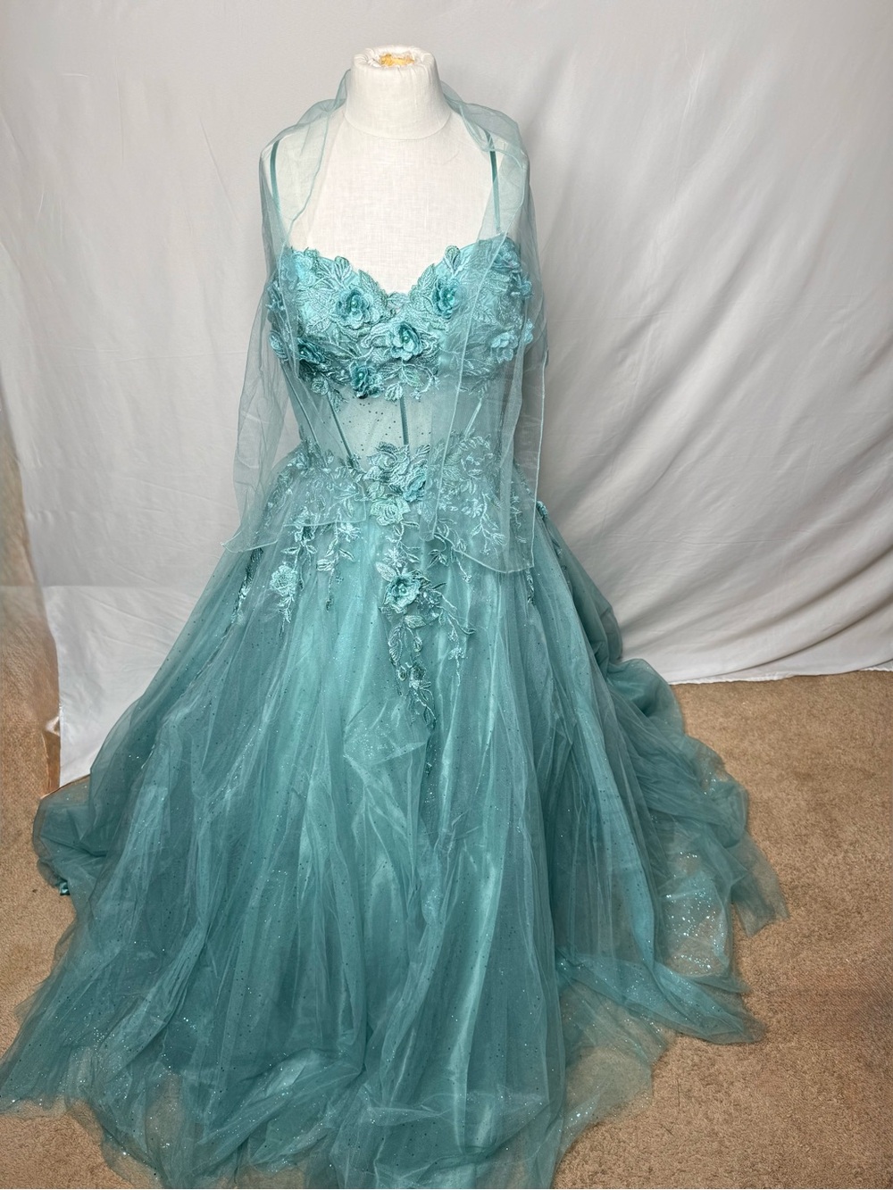 Brand New Layla K. Sage Green Quinceañera / Prom Ball Gown with Matching Shawl –